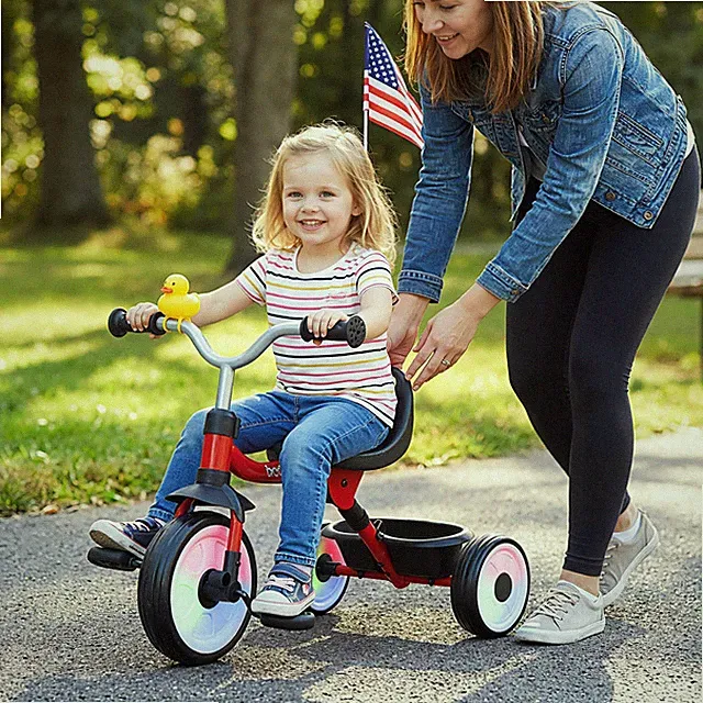 3-in-1 Kids Tricycle w/ Lighted Wheels Folding Toddler Trike w/Adjustable Seat