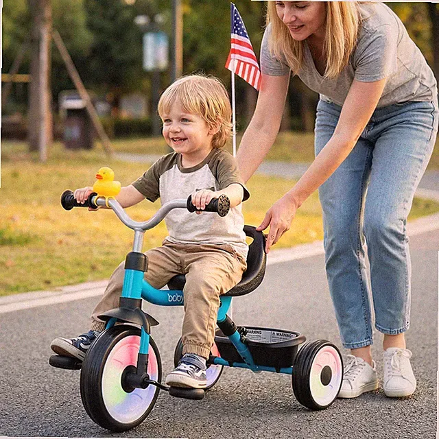 3-in-1 Kids Tricycle w/ Lighted Wheels Folding Toddler Trike w/Adjustable Seat