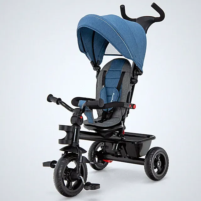Babyjoy 4-in-1 Trike Baby Tricycle Toddler w/ Reversible Seat & Canopy Blue