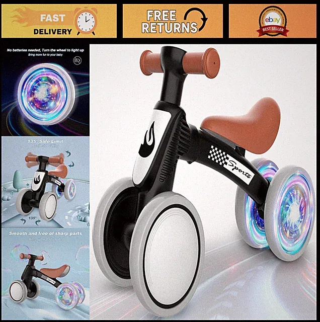 Colorful Baby Balance Bike for 1 Year Old - No Pedal, Soft Seat, 4 Silent Wheels