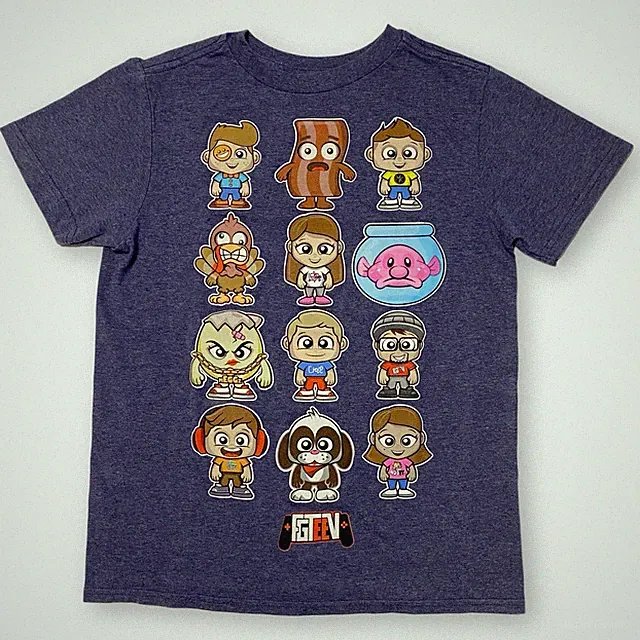 FGTeeV Family Child Med Blue Chibi Character Licensed Graphic Short Sleeve Tee