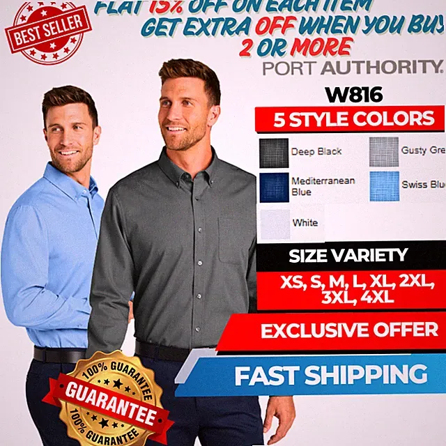 Port Authority W816 Mens Long Sleeve Nailhead Easy Care Barrel Cuffs Shirt