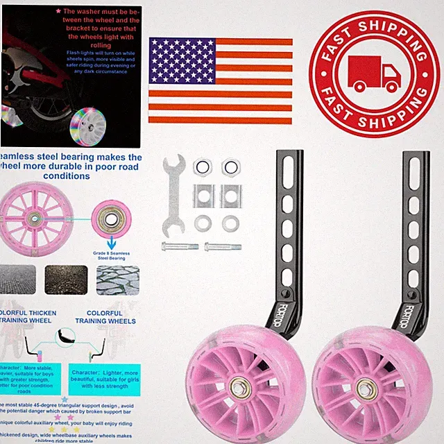 Rust Proof Training Wheels for Kids Bikes Heavy Duty Design Fits 12 to 20 Inch