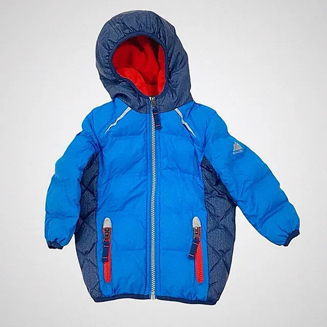 Snozu Heavyweight Down Puffer Coat 18m Blue Colorblock Full Zip Hoodie Fleece