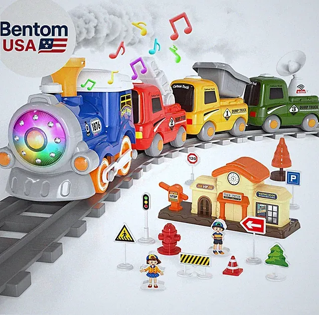 Train Set for Toddlers, Electric Magnetic Train Sets W/Steam, Music, Lights for
