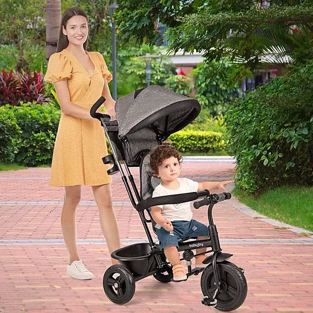 Tricycle, 4 in 1 Toddler Bike w/Removable Canopy, Adjustable Push Handle, Rev...